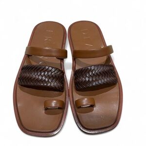 Dear Frances Brown Leather Slide Sandals with Woven Strap